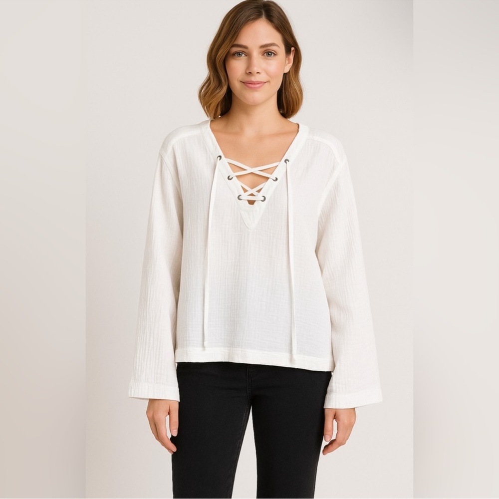Cloth & Stone Cotton Lace Up Blouse